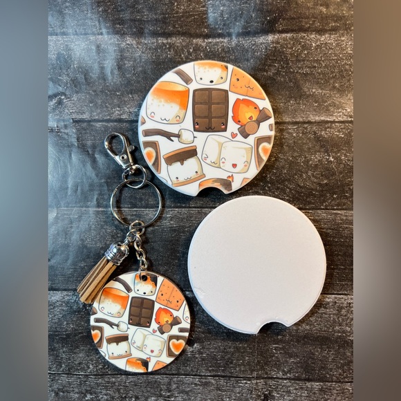 S’more Sandstone Car Coaster Set With Matching Keychain New - Picture 3 of 3